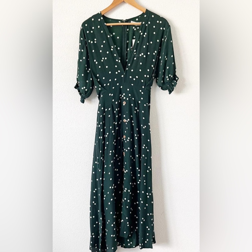 Faithfull the Brand Green Puff Sleeve Midi Dress